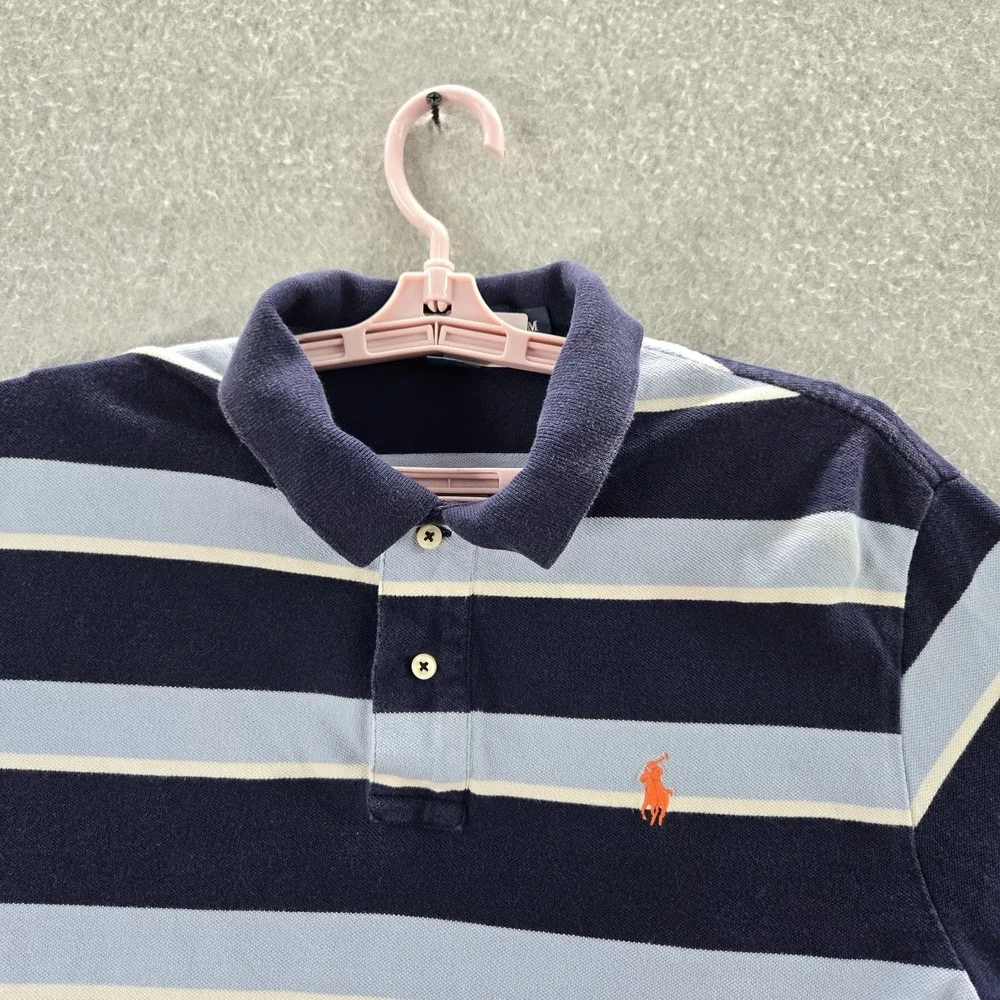 VINTAGE Polo By Ralph Lauren Men M Navy Blue Logo‎ Y2K Striped Embroidered